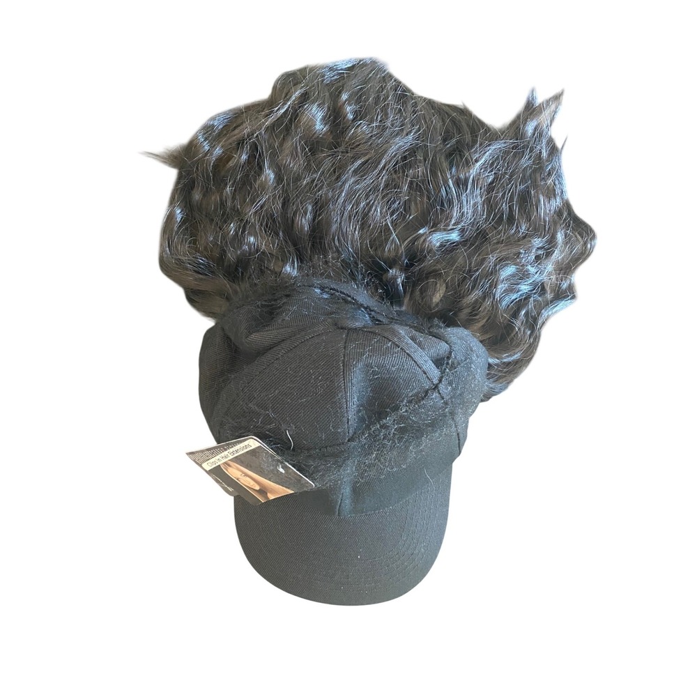 Black Baseball Cap with Long Wavy Dark Brown Synthetic Hair Extensions NWT